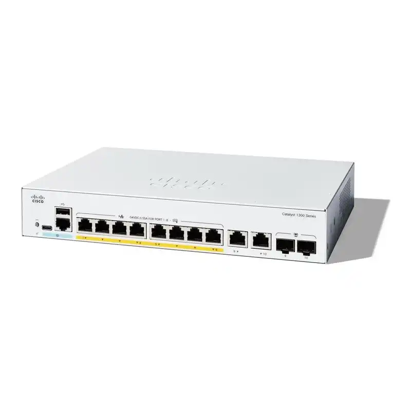Cisco Catalyst 1300-8P-E-2G - Commutateur - C3 - Géré - 8 x 10 - 100 - 1000 (PoE+) + 2 x combinaison ... (C1300-8P-E-2G)_1